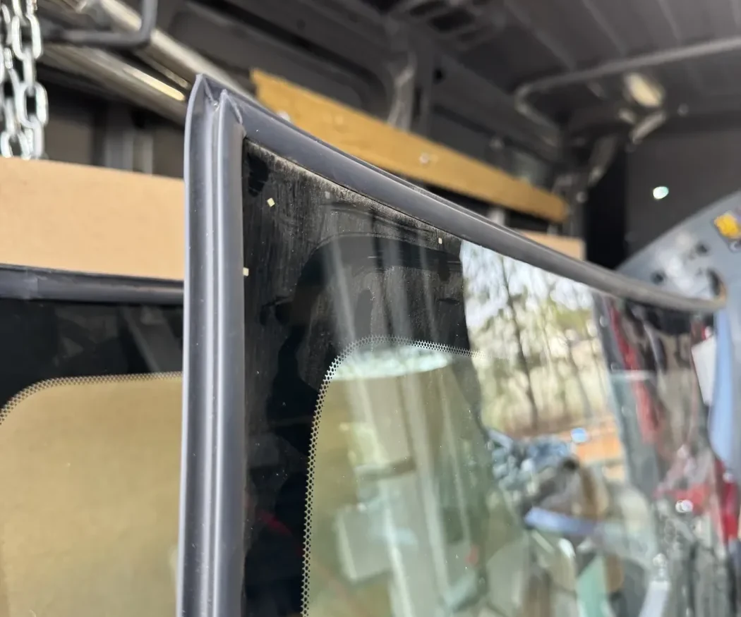 Windshield replacement work in progress
