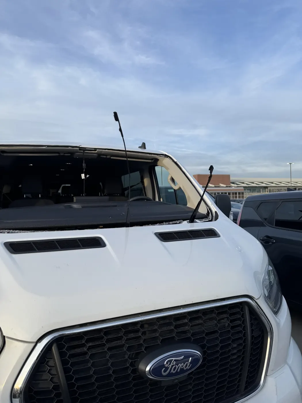 Commercial Ford van prepared for windshield replacement